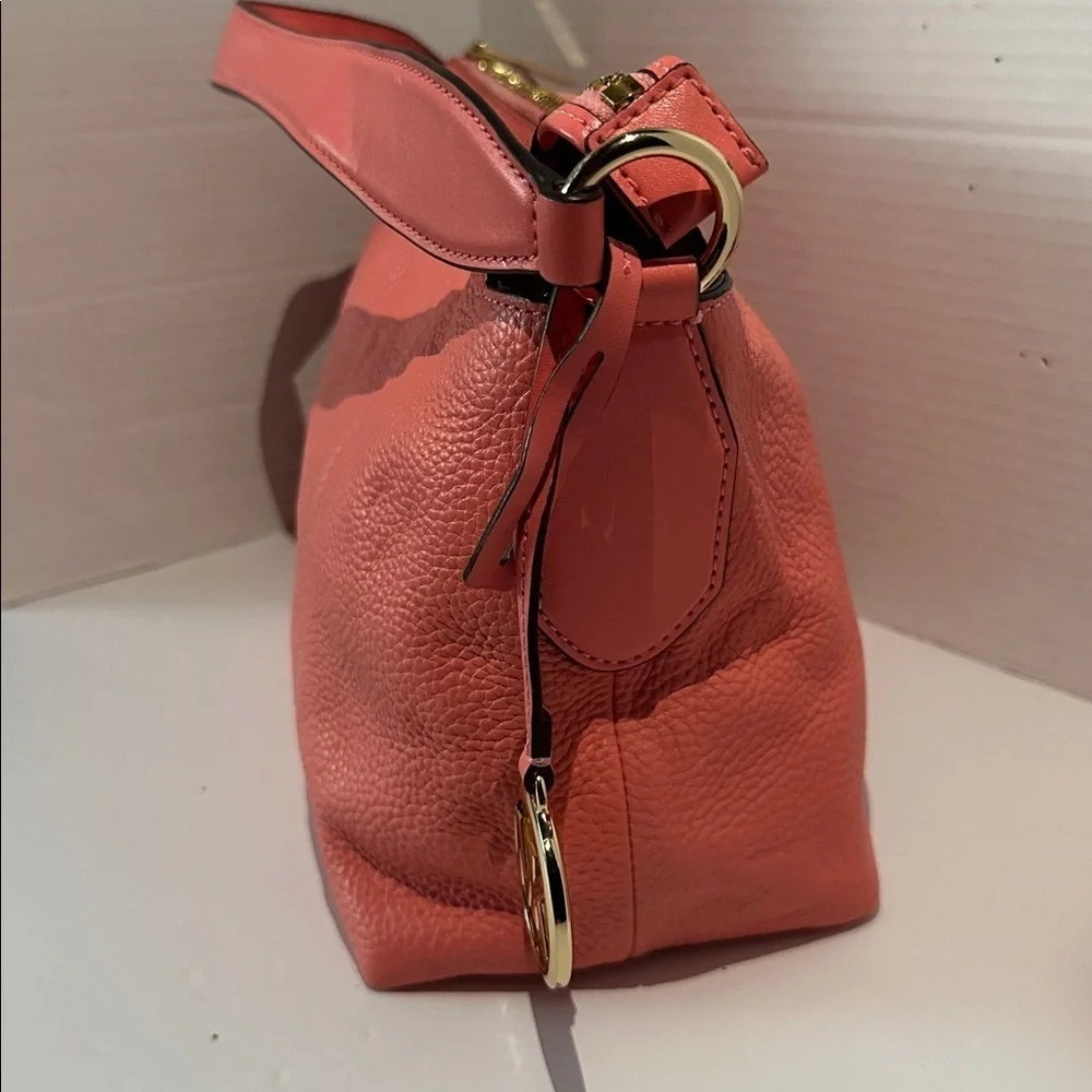 Michael Kors Brooke Medium Pebbled Leather Shoulder Crossbody Bag Grapefruit